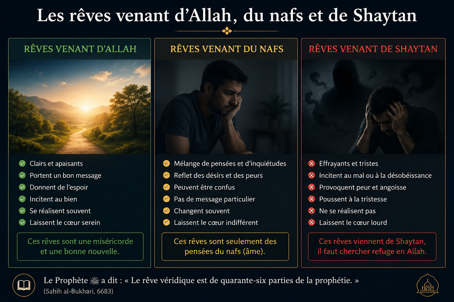 Les rêves venant d’Allah, du nafs et de Shaytan