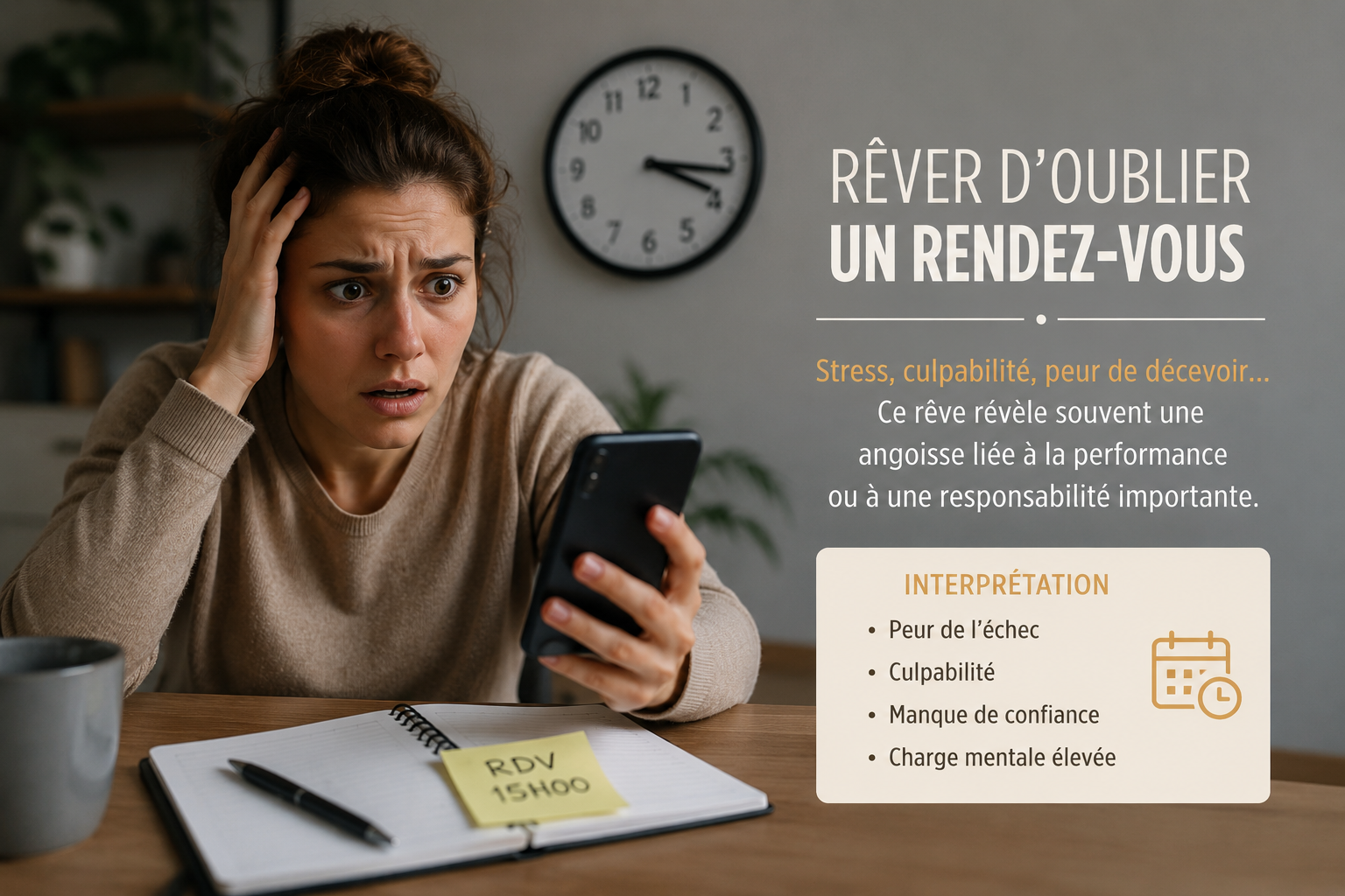 Rêver d’oublier un rendez-vous : signification, stress et peur de décevoir
