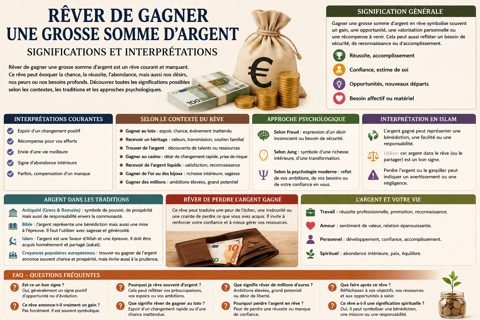 Rêver de gagner une grosse somme d’argent : signification, interprétations et messages
