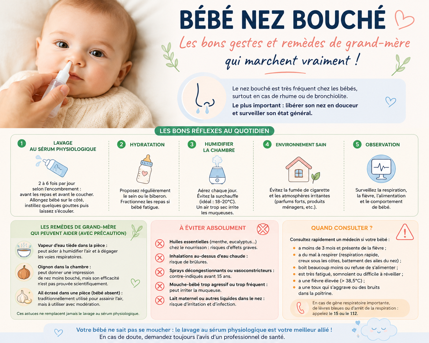 Bébé nez bouché : quels remèdes de grand-mère sont vraiment sûrs ?